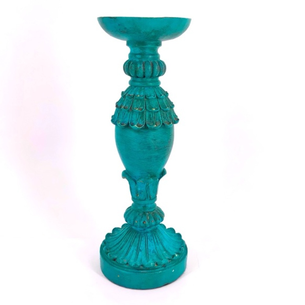 Vintage Robin Egg Blue Distressed Chalk Paint Shabby Chic Wood Candle Holder